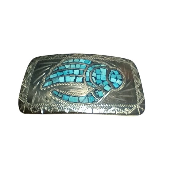 Johnson & Held Vintage Handcrafted Silver Belt Buckle Turquoise Inlay Bear Paw - Picture 9 of 9